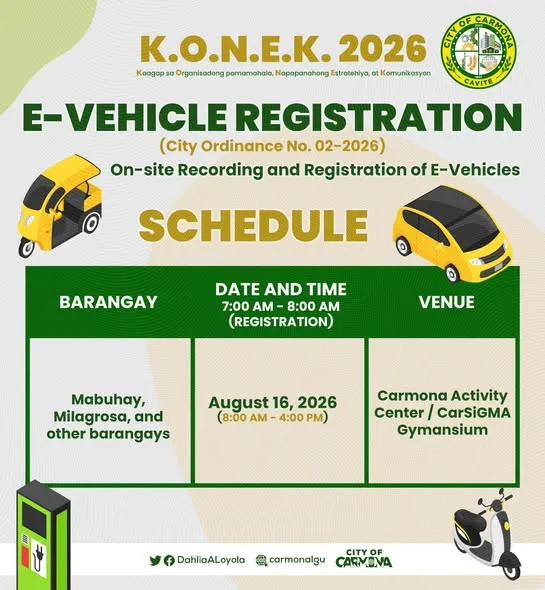 K.O.N.E.K. 2026 and E-Vehicle Registration Drive Set for Carmona on August 16