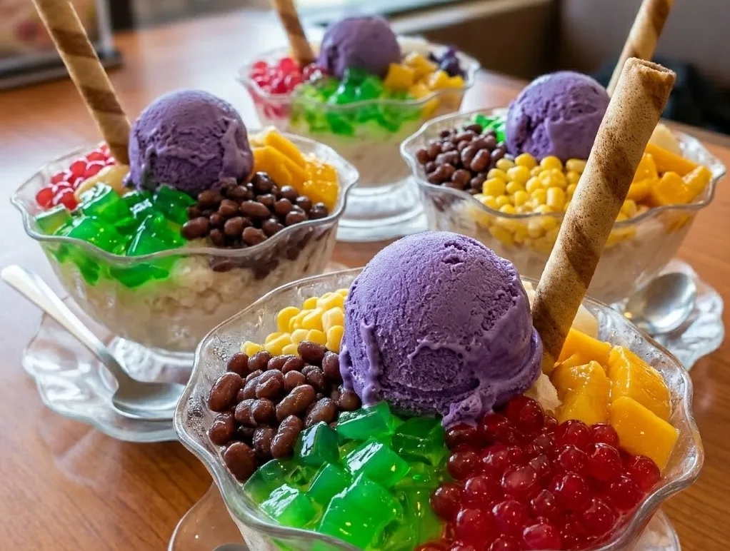 A local desert, halo-halo, served in several ways.