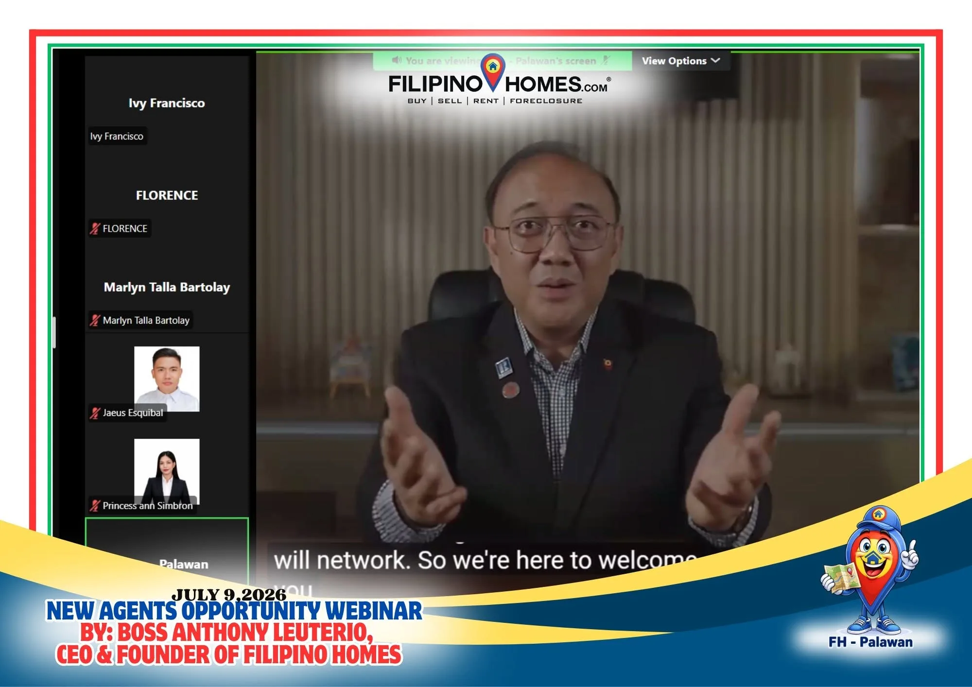 CEO Anthony Leuterio Leads Filipinohomes Palawan’s New Agent Opportunity Webinar