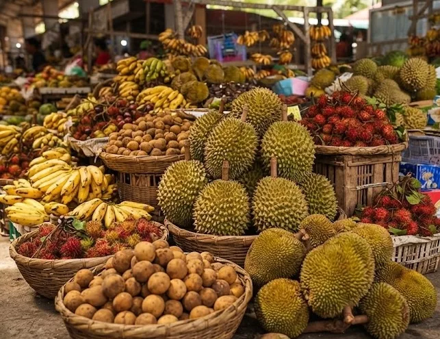 Fruits displayed at the fruit market as everyday part of the local's lives.
