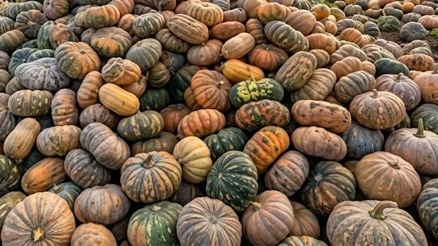 A squash harvest ready to be delivered to the market.