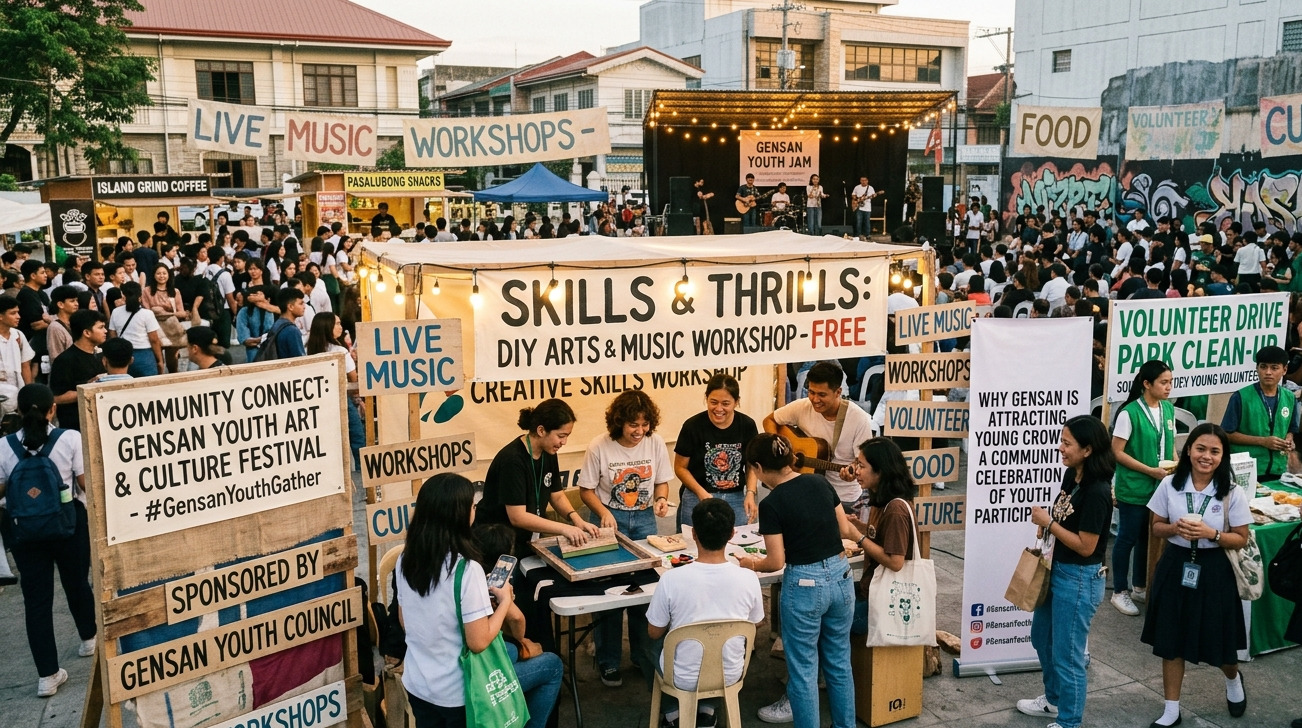 This slightly tighter composition is a bit more compact while keeping the vibrant focus on the creative workshop and community interaction.