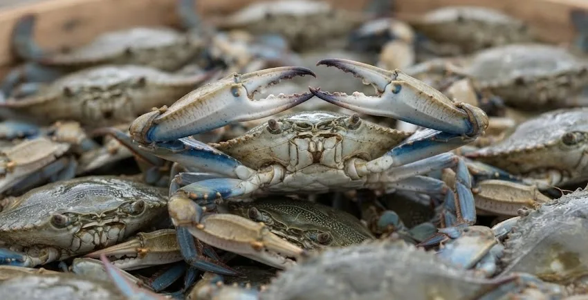 Freshly caught crabs for sale.