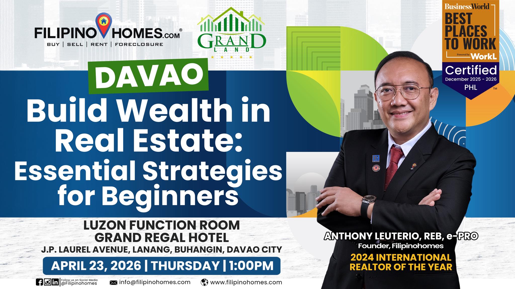Davao’s Property Boom Fuels Demand For Real Estate Careers as Filipino Homes Conducts Free Wealth Seminar on April 23 — Philippines