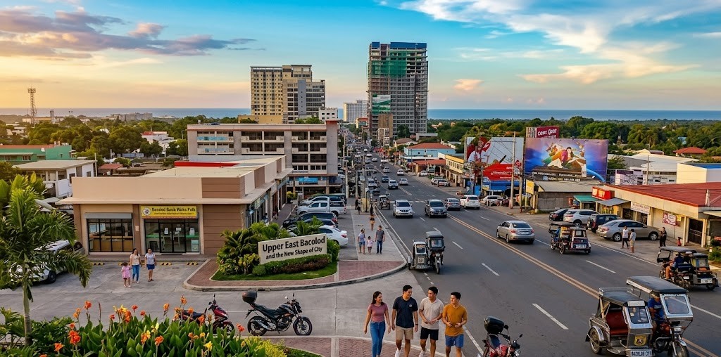 Bacolod street scene at sunset.