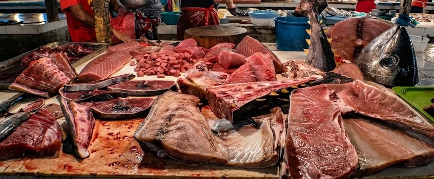 Freshly cut tuna sold at the market.
