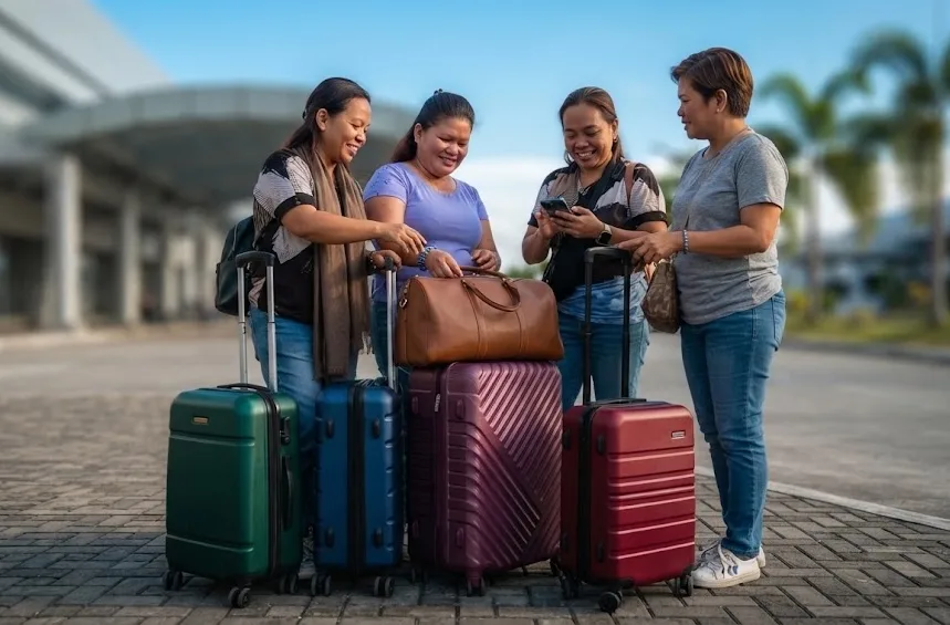 Tourists arrive at the airport and looking for a place to stay.
