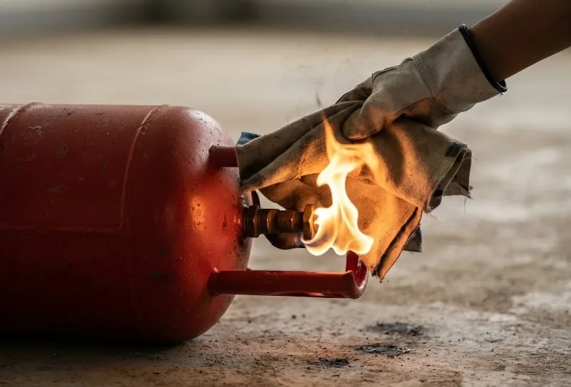 Putting off fire from a gas tank.