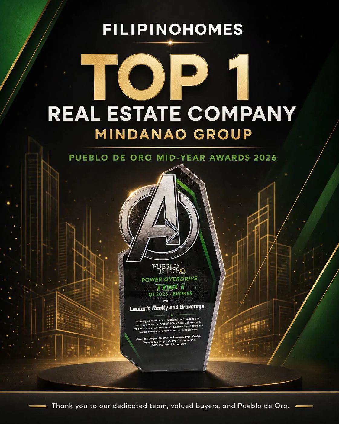 Filipinohomes Named Top 1 Realty Company at Pueblo de Oro Mid-Year Awards