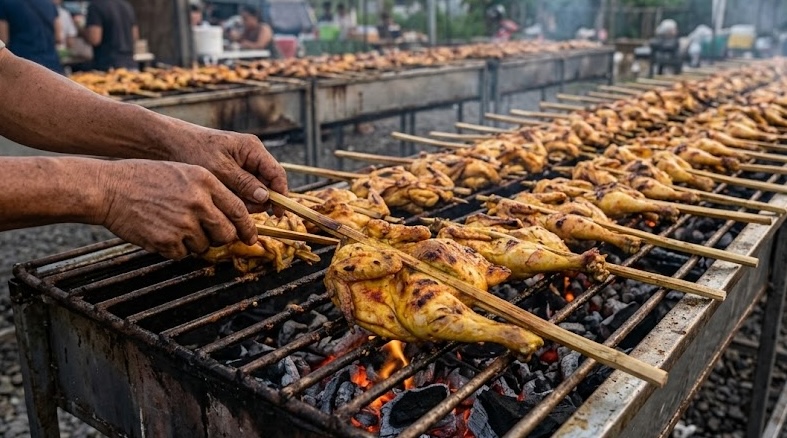 A row of chicken inasal.