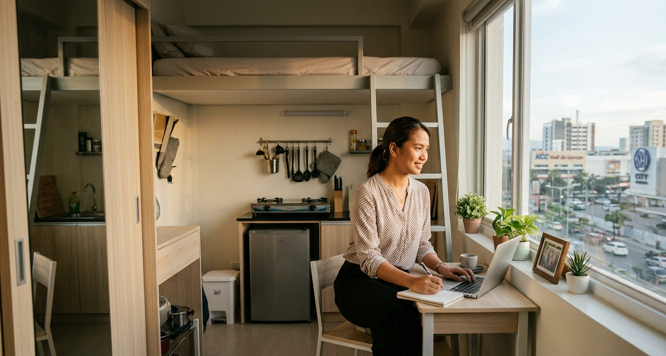 Maximizing small spaces for work and living in a modern Gensan loft.