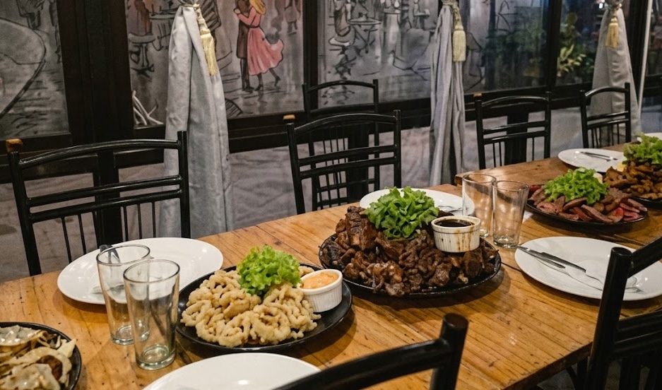 Dinner spread at a local restaurant.
