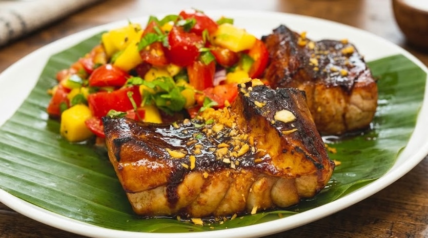Freshly cooked tuna belly.
