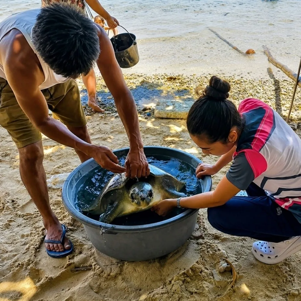 Compassionate Rescue: Injured Green Sea Turtle Finds Safety Under DENR-10 Expert Care
