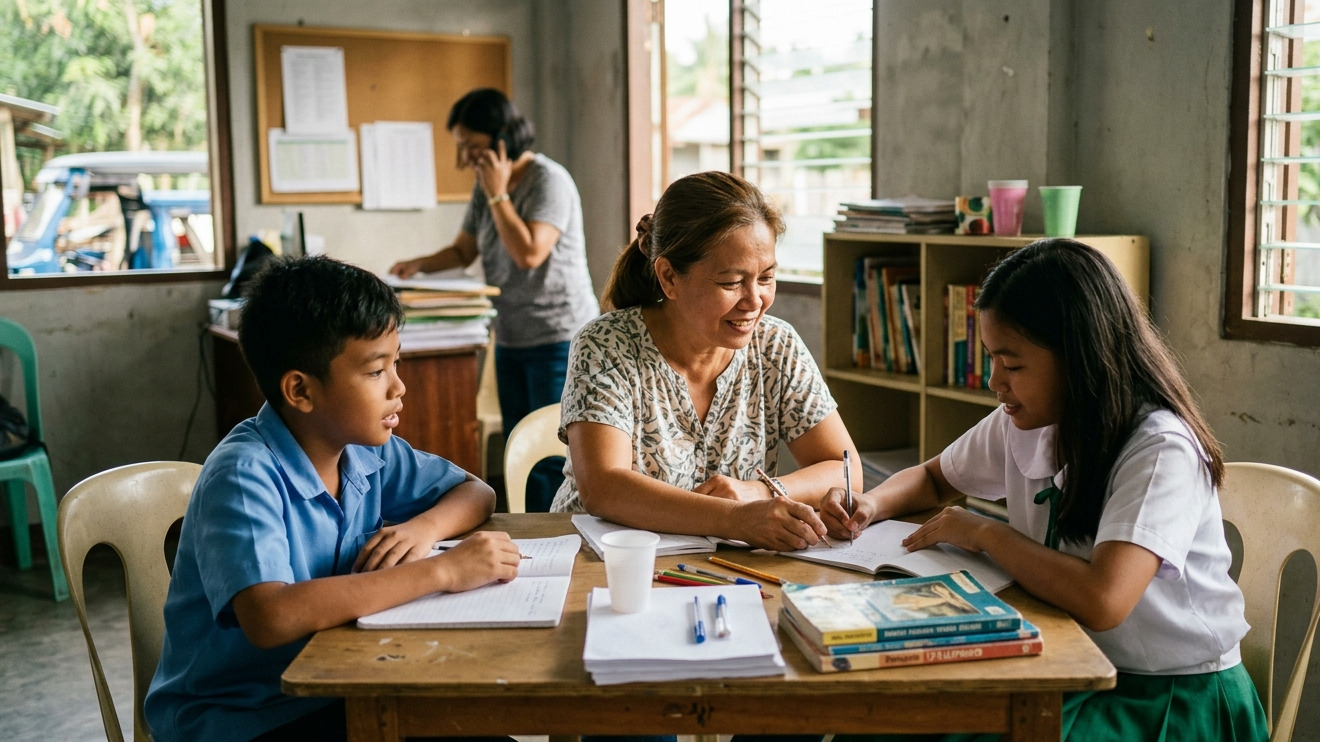 A community volunteer tutoring students in General Santos City.