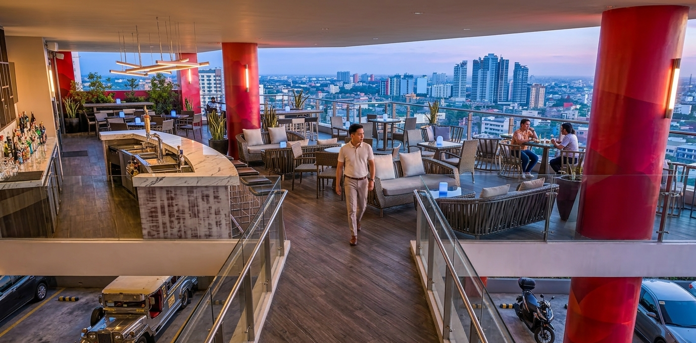 Bustling Rooftop Lounge