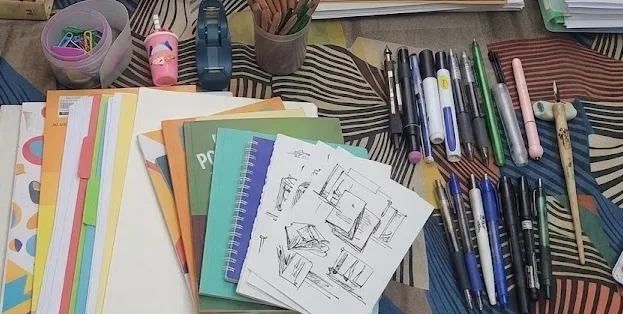 Students' school materials at the start of the school year.