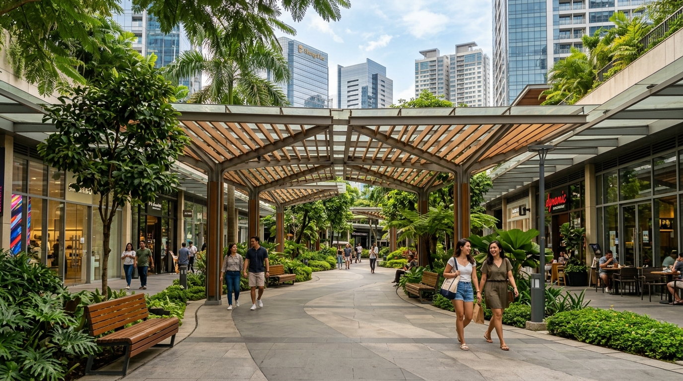 Shaded walkway with open-air design in BGC