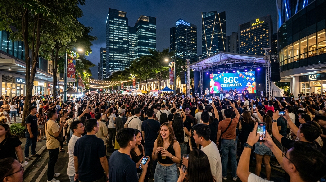 Crowds gathered during a major New Year celebration in Bonifacio Global City