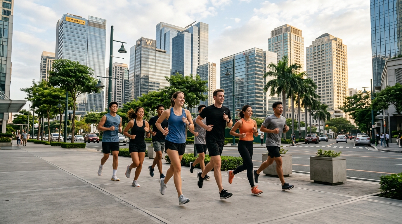 Group of runners jogging together in BGC streets