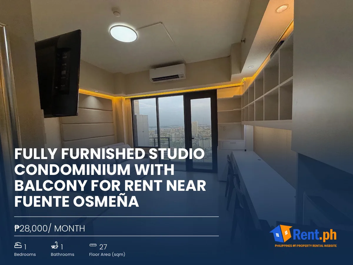 Fully Furnished Studio Condominium with Balcony For Rent Near Fuente Osmeña