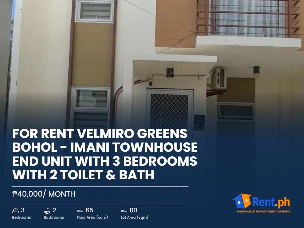 FOR RENT VELMIRO GREENS BOHOL - Imani Townhouse end unit with 3 bedrooms with 2 Toilet & Bath