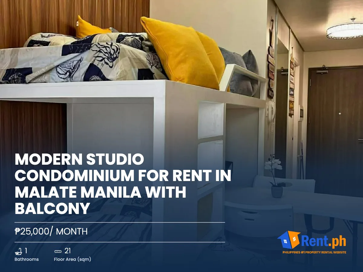 Modern Studio Condominium For Rent in Malate Manila with Balcony