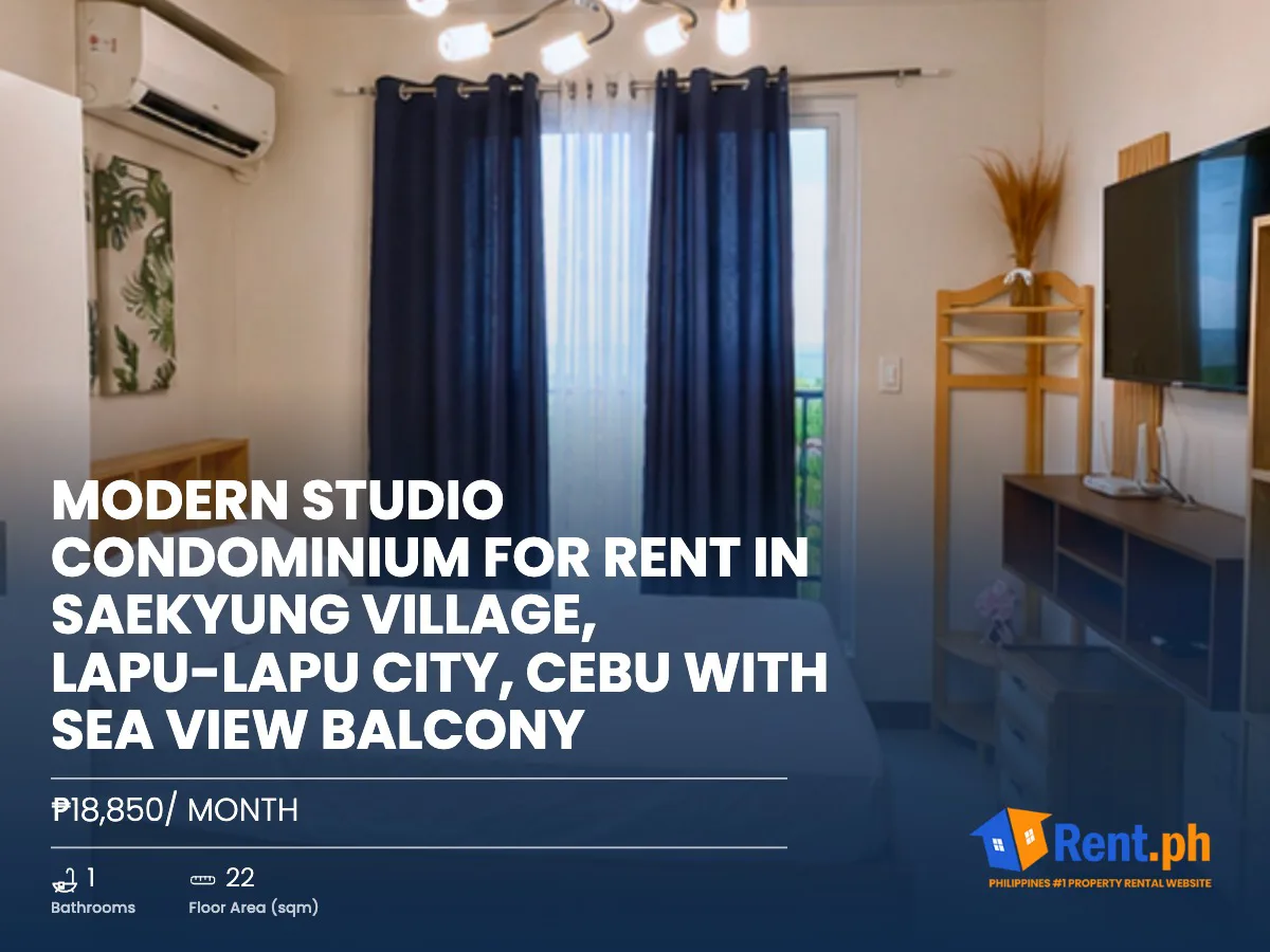 Modern Studio Condominium For Rent in Saekyung Village, Lapu-Lapu City, Cebu with Sea View Balcony