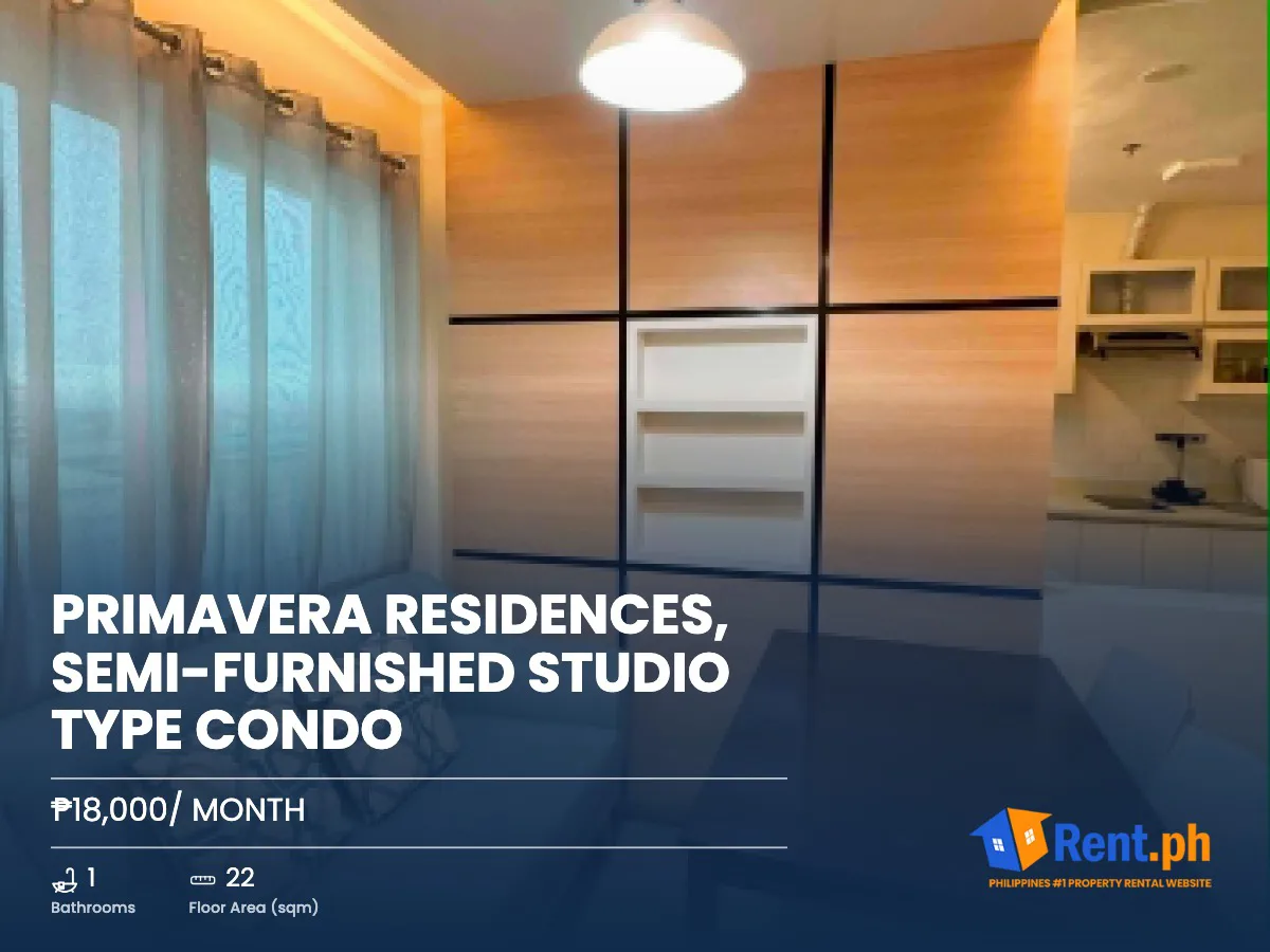 PRIMAVERA RESIDENCES, Semi-furnished Studio Type Condo