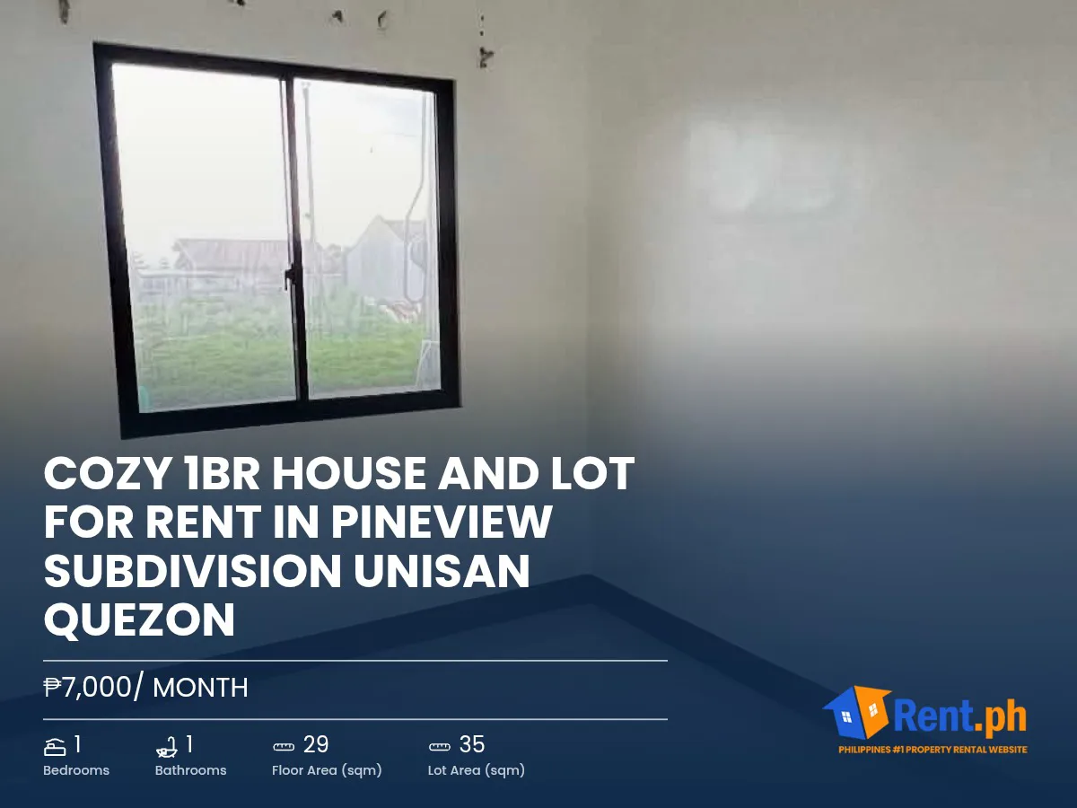 Cozy 1BR House and Lot For Rent in Pineview Subdivision Unisan Quezon