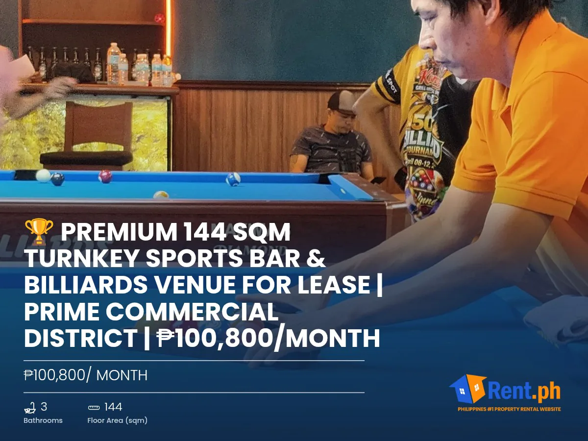 🏆 Premium 144 SQM Turnkey Sports Bar & Billiards Venue for Lease | Prime Commercial District | ₱100,800/Month