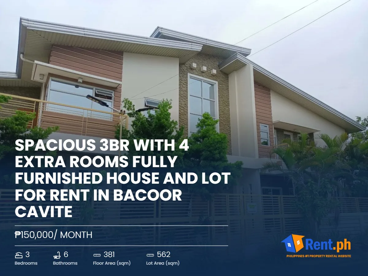 Spacious 3BR with 4 Extra Rooms Fully Furnished House and Lot For Rent in Bacoor Cavite