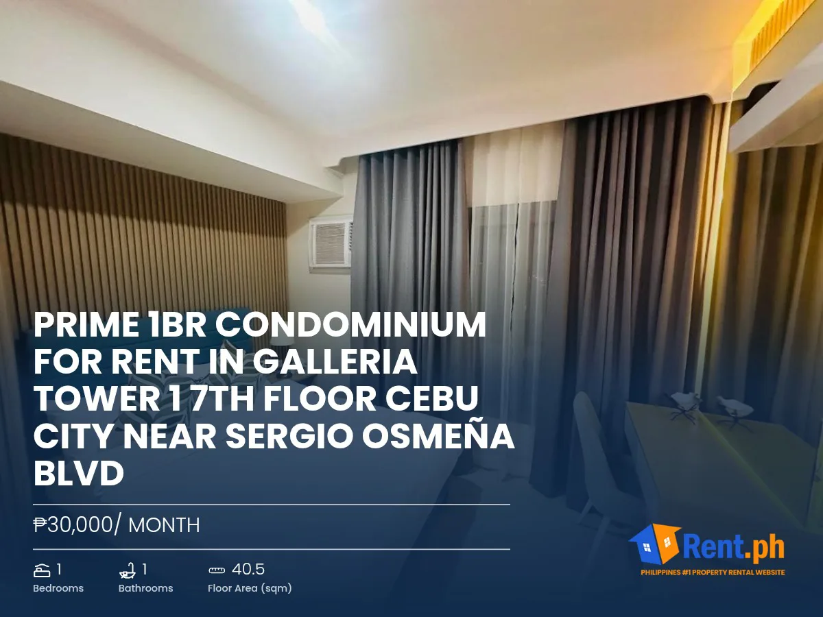 Prime 1BR Condominium For Rent in Galleria Tower 1 7th Floor Cebu City near Sergio Osmeña Blvd